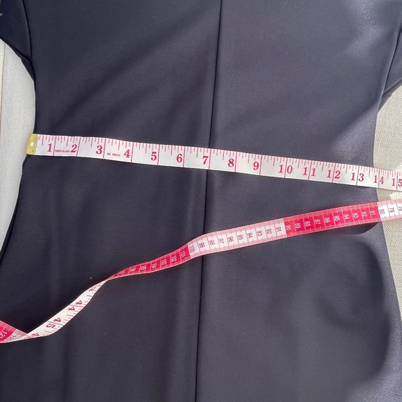 COS (XS) navy blue long-sleeve midi-dress with V-neck and zipper-back, like new. - Picture 10 of 16